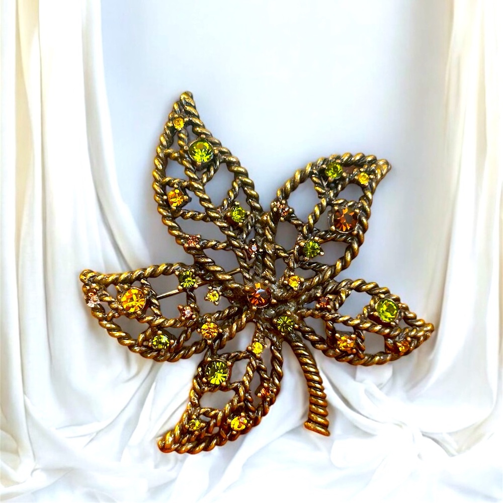 Vintage AVON Fall Twisted Rope Leaf Brooch